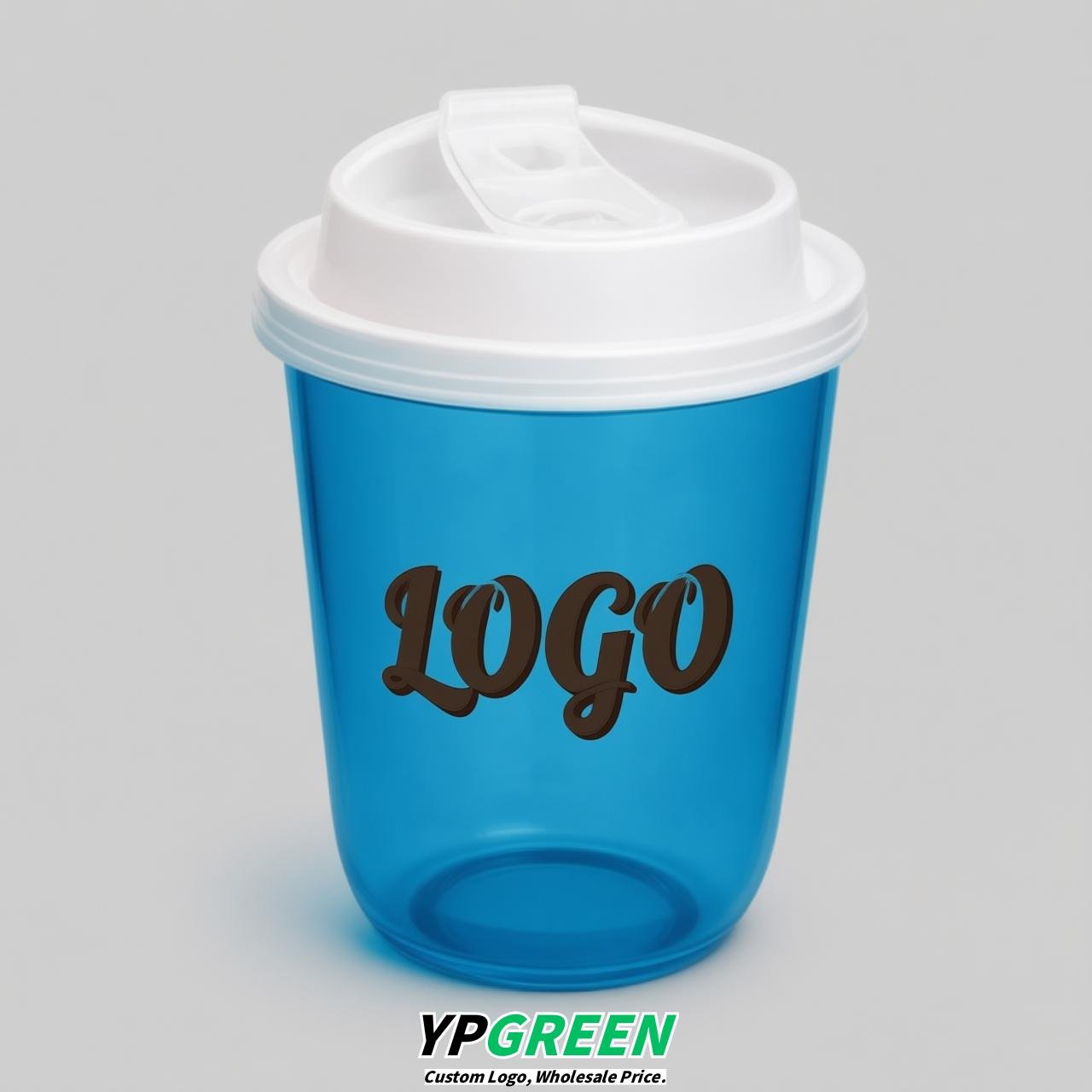 Blue U Shape Cups with Lid - Custom Logo PP & PET Plastic Disposable