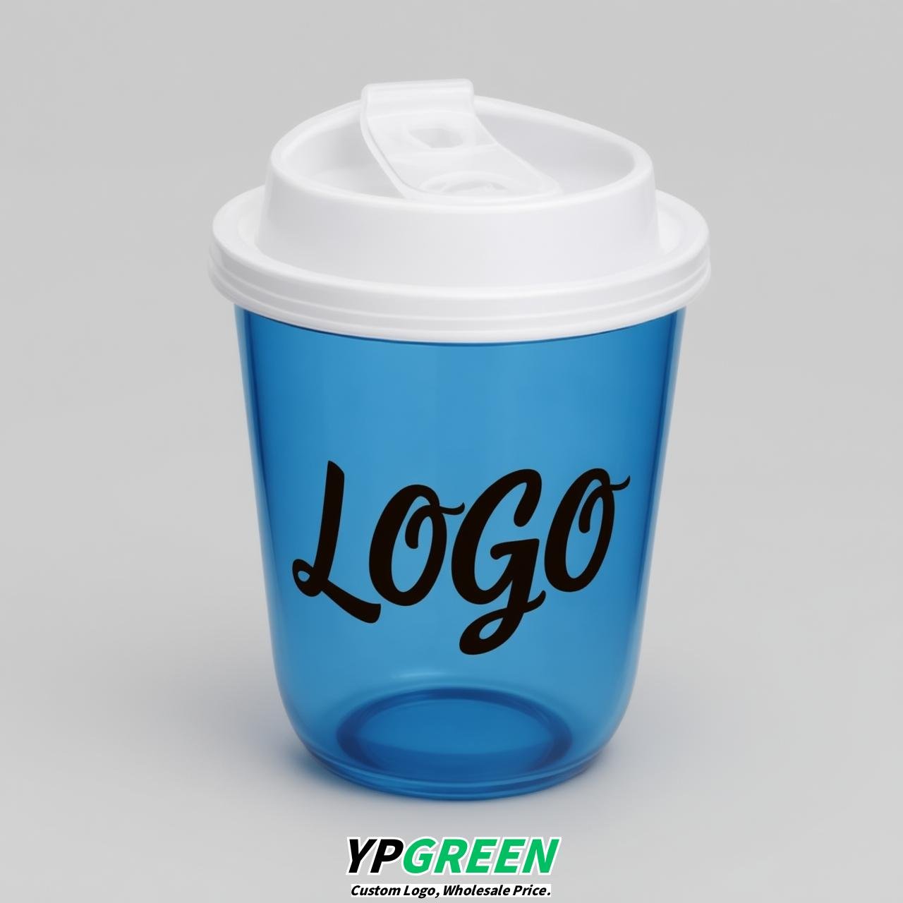 Blue U Shape Cups with Lid - Custom Logo PP & PET Plastic Disposable Blue U Shape Cups with Lid - Custom Logo PP & PET Plastic Disposable