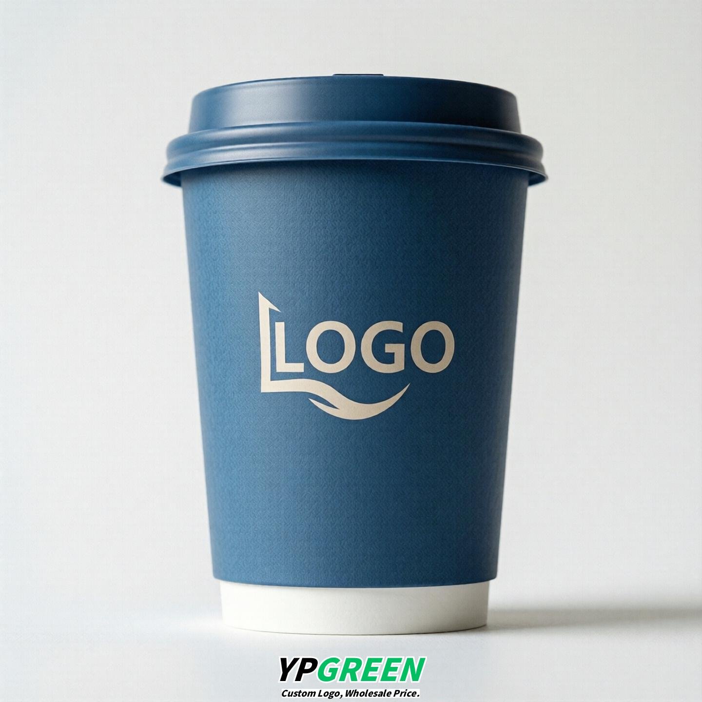 Blue Custom Logo Paper Cups: 8-24oz & Double Wall