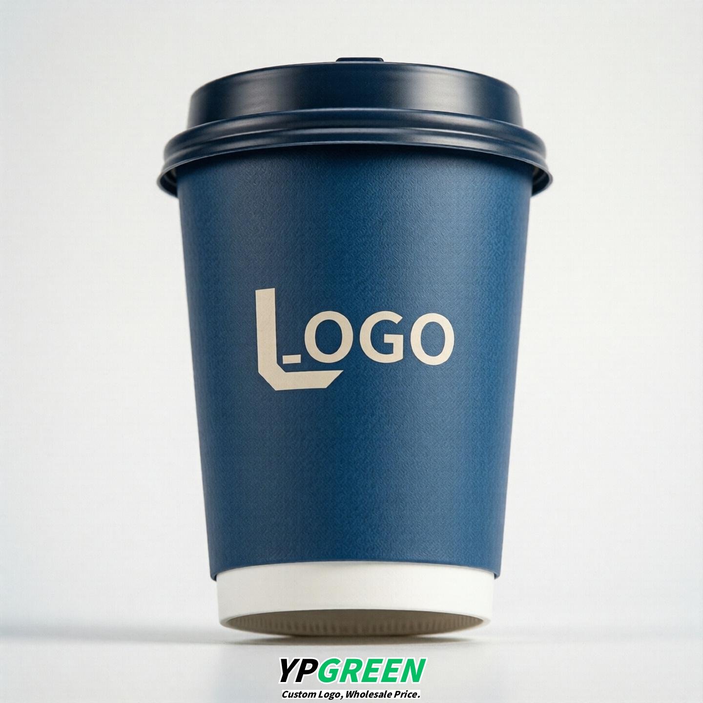 Blue Custom Logo Paper Cups: 8-24oz & Double Wall