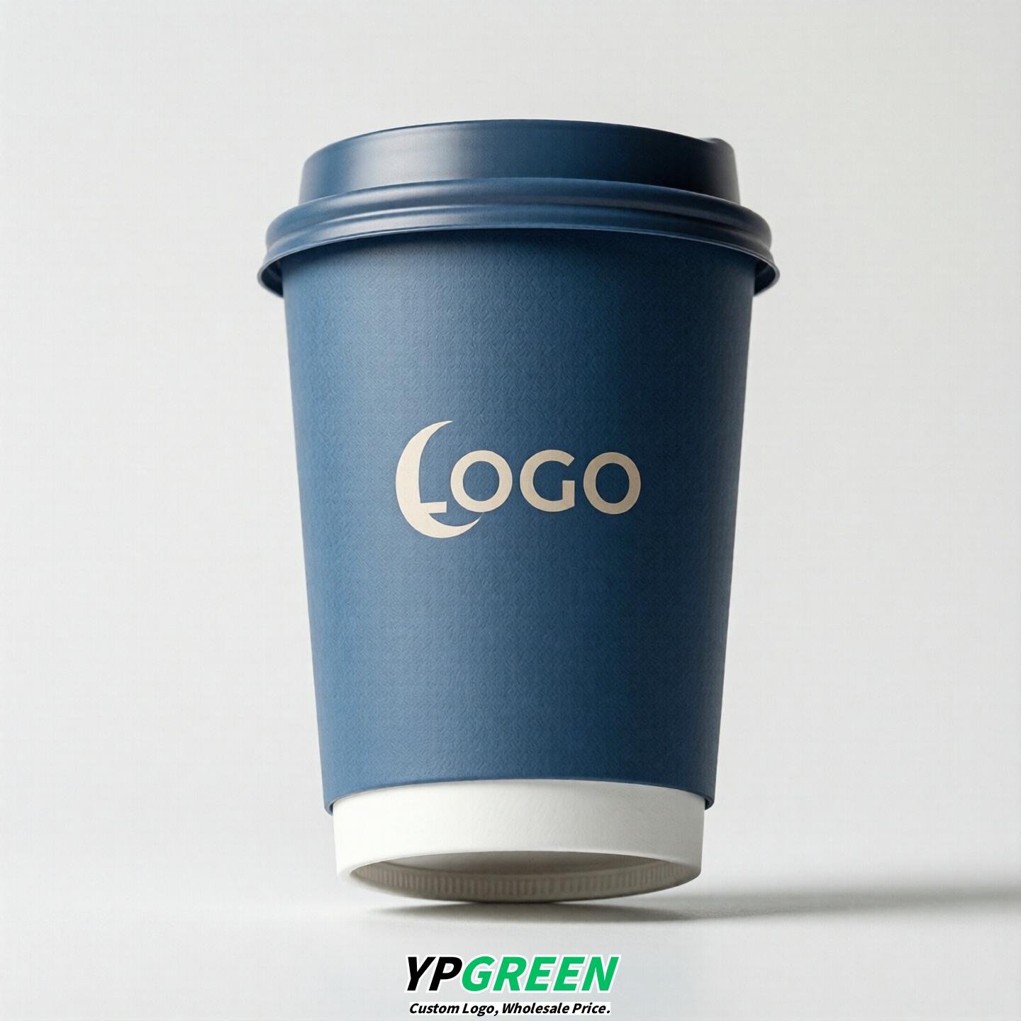Blue Custom Logo Paper Cups: 8-24oz & Double Wall