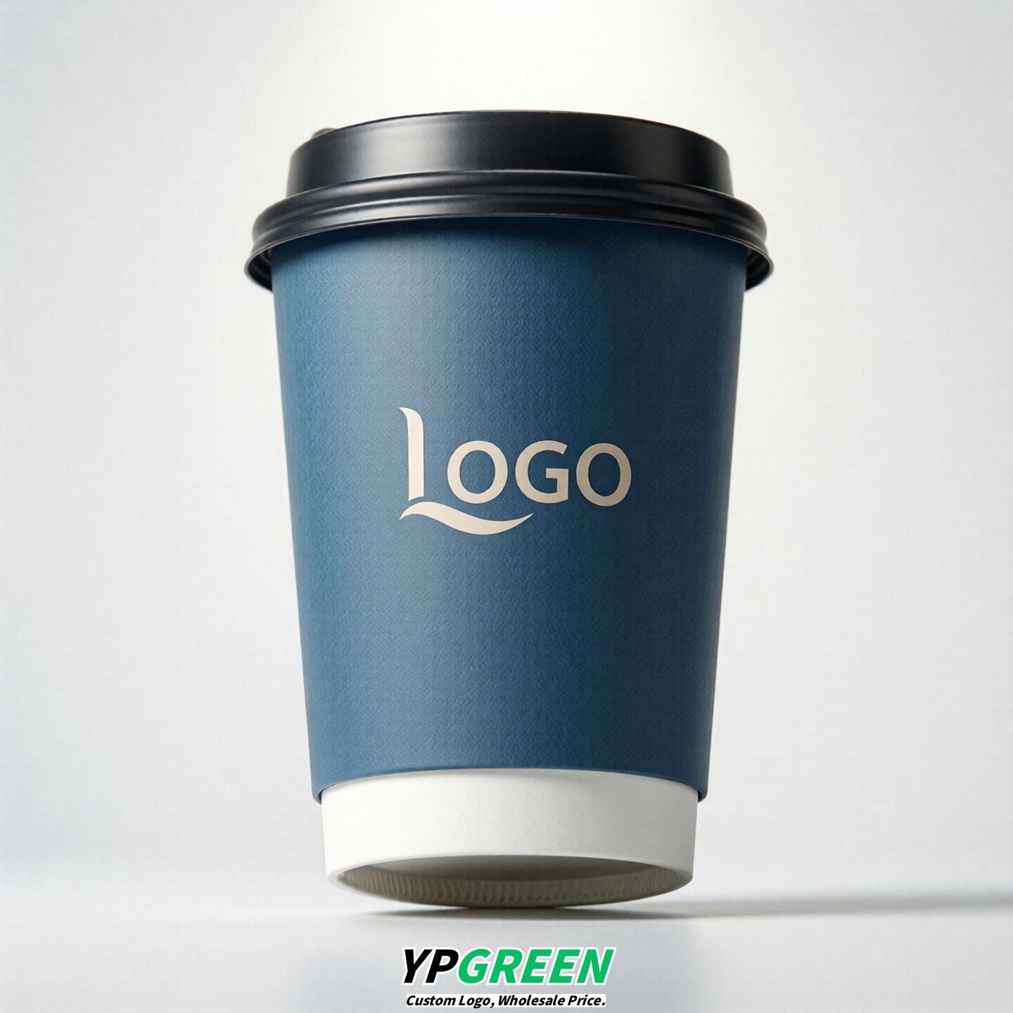 Blue Custom Logo Paper Cups: 8-24oz & Double Wall