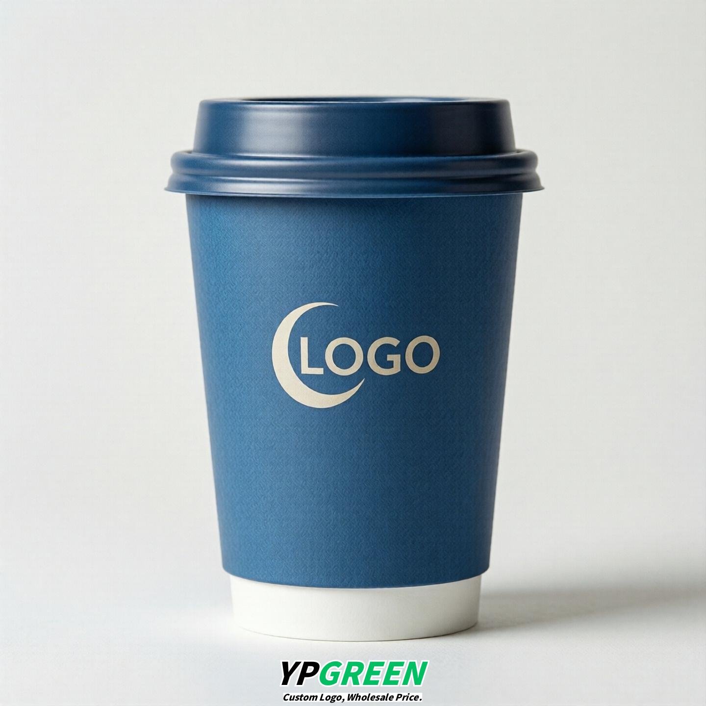 Blue Custom Logo Paper Cups: 8-24oz & Double Wall