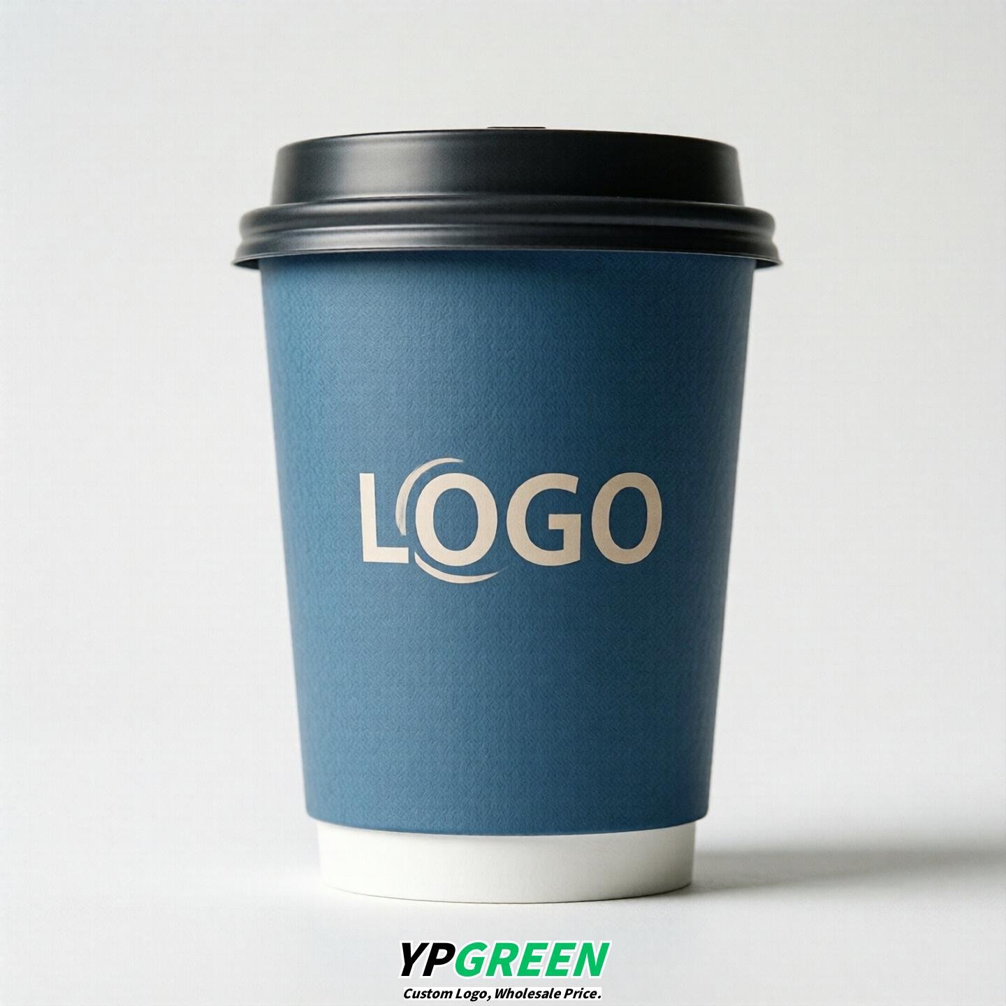 Blue Custom Logo Paper Cups: 8-24oz & Double Wall