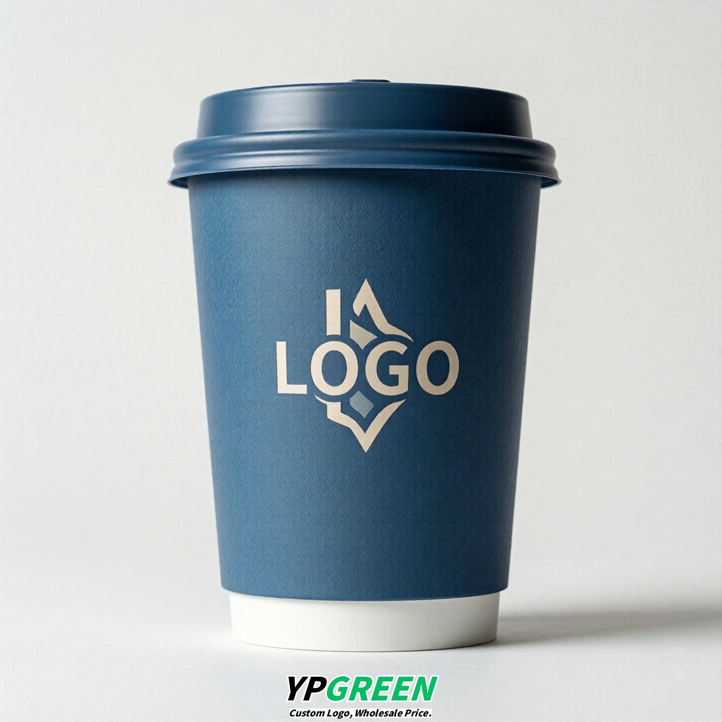 Blue Custom Logo Paper Cups: 8-24oz & Double Wall