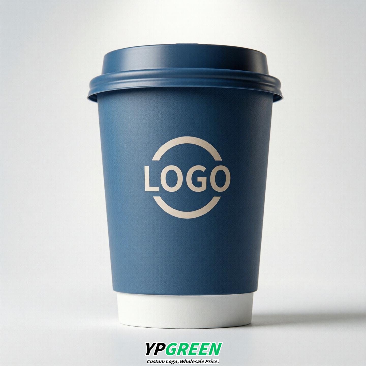 Blue Custom Logo Paper Cups: 8-24oz & Double Wall