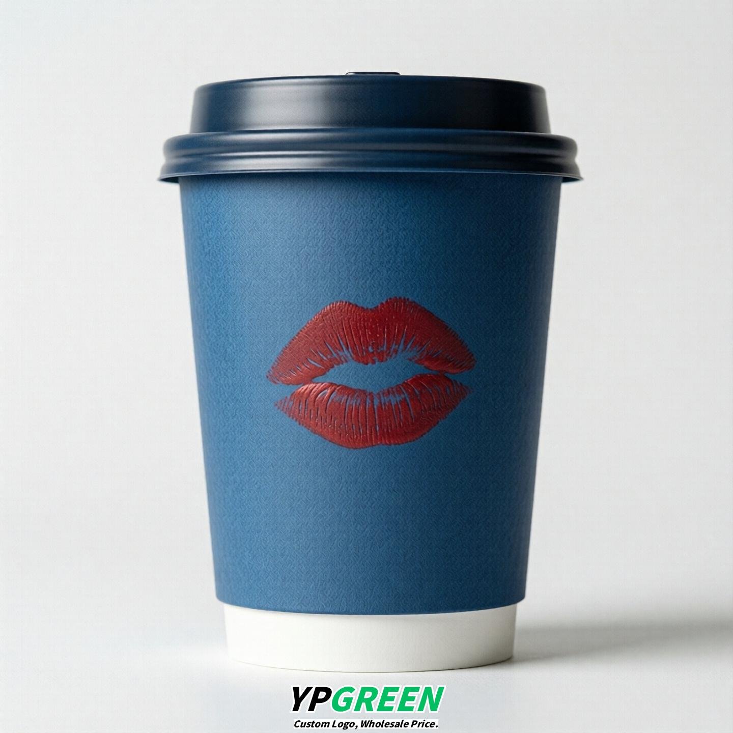 Blue Paper Cups with Lips Print 10oz/12oz/16oz/20oz/22oz