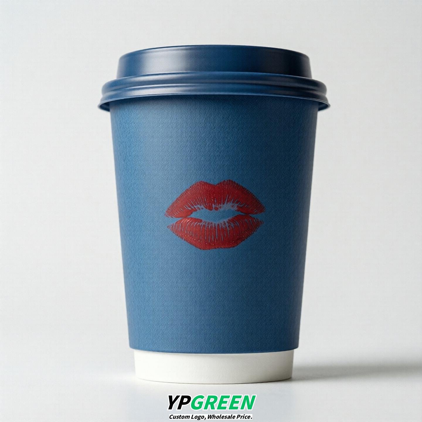 Blue Paper Cups with Lips Print 10oz/12oz/16oz/20oz/22oz