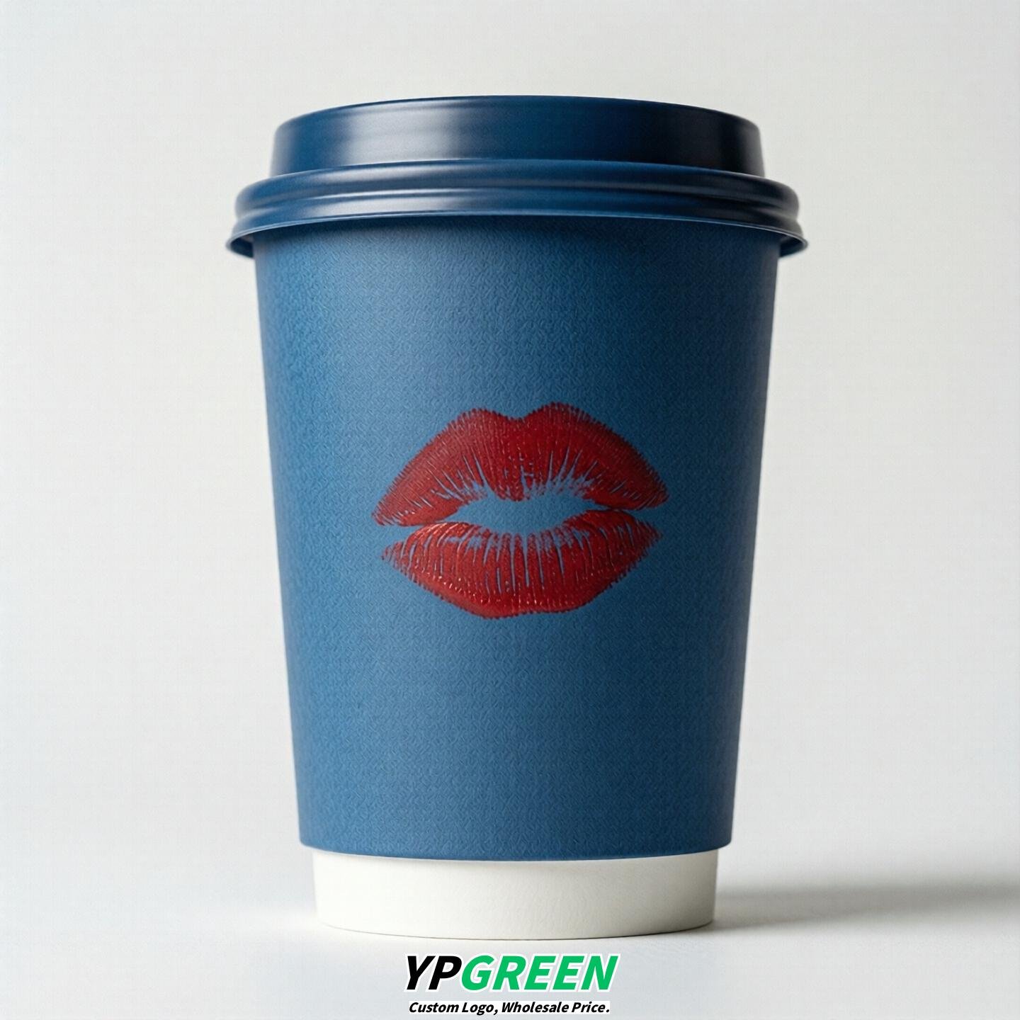 Blue Paper Cups with Lips Print 10oz/12oz/16oz/20oz/22oz