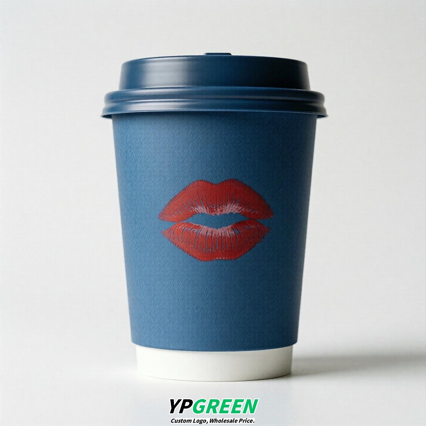 Blue Paper Cups with Lips Print 10oz/12oz/16oz/20oz/22oz