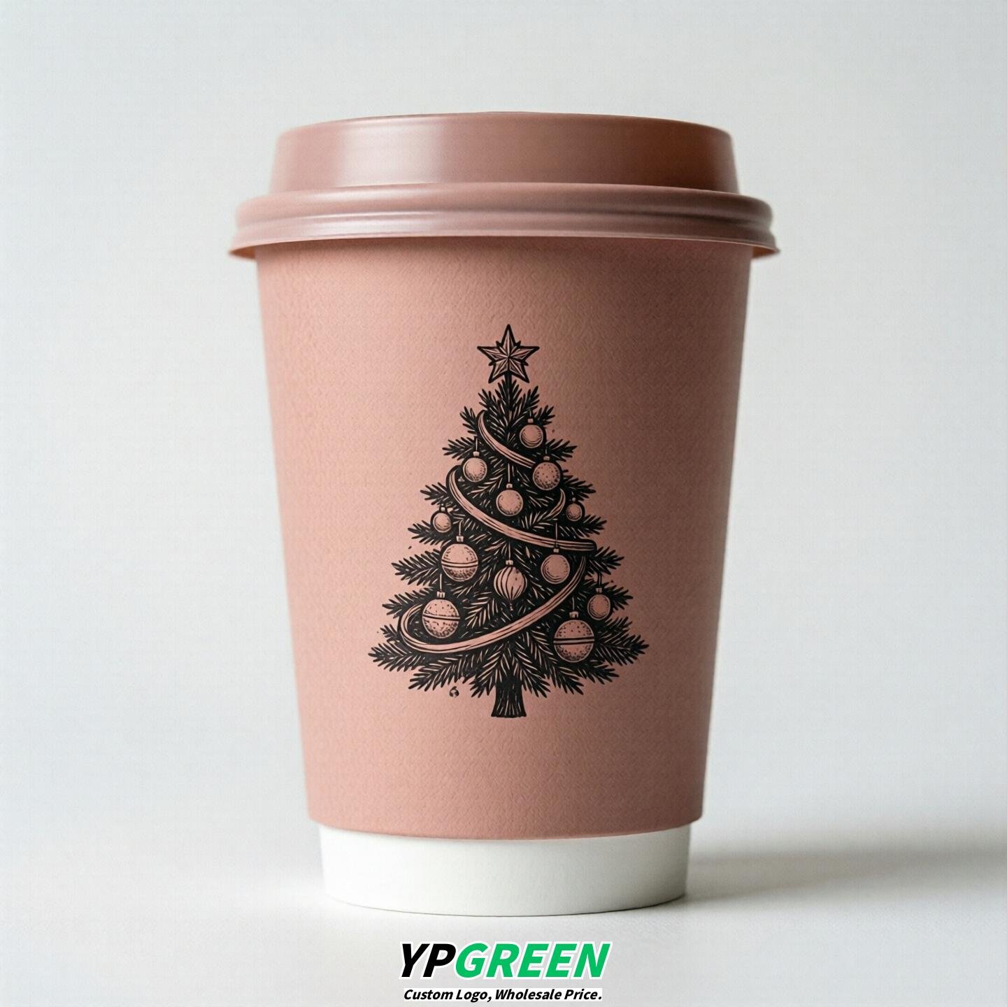 Blush Paper Cups with Christmas Design 8-24oz