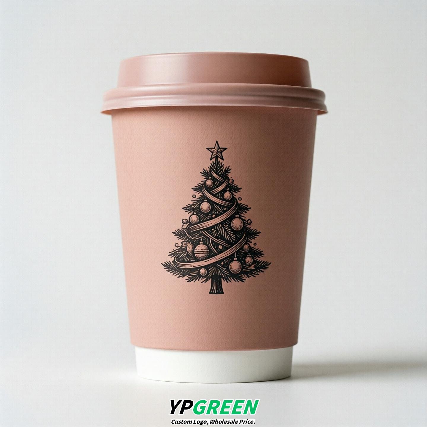 Blush Paper Cups with Christmas Design 8-24oz