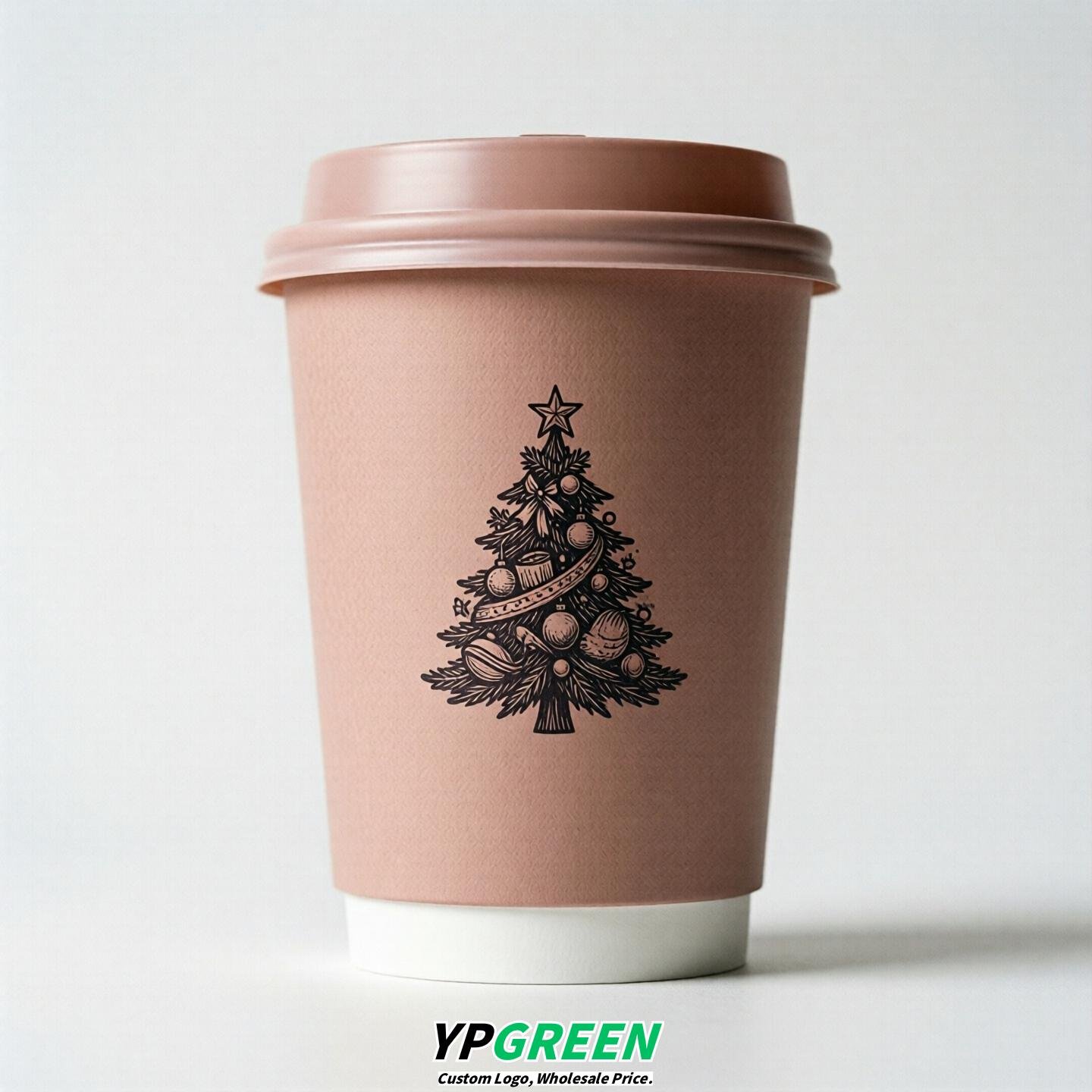 Blush Paper Cups with Christmas Design 8-24oz