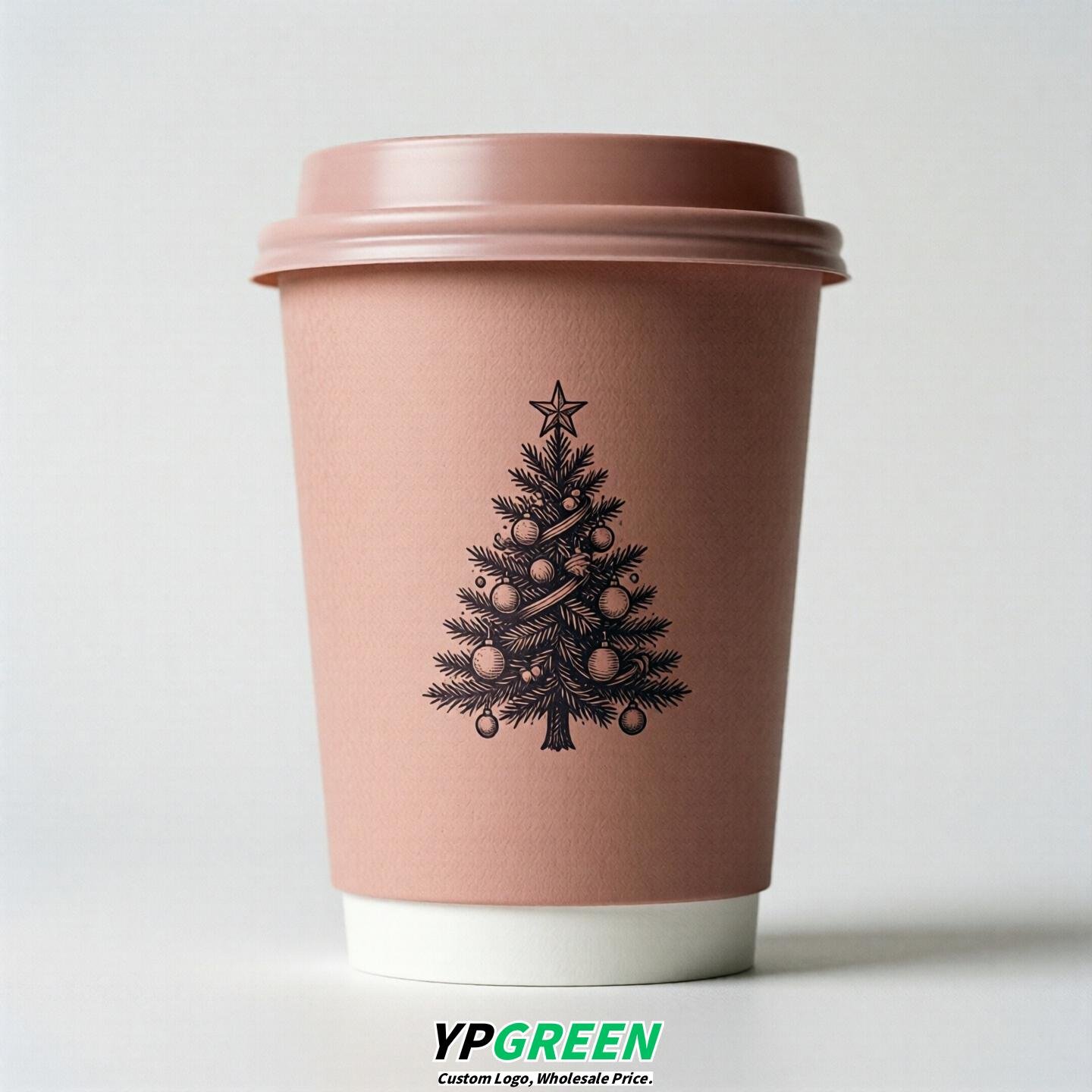 Blush Paper Cups with Christmas Design 8-24oz