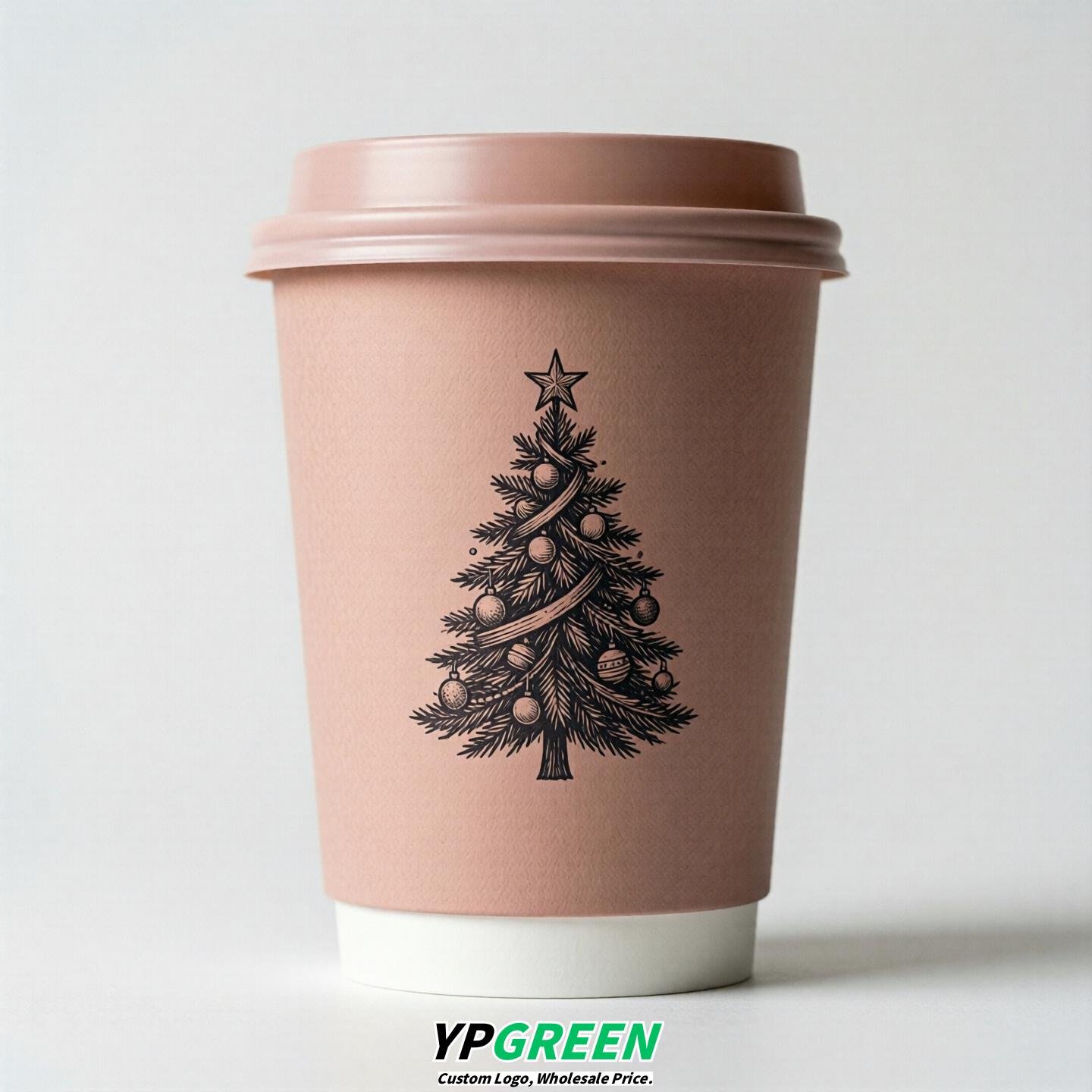 Blush Paper Cups with Christmas Design 8-24oz