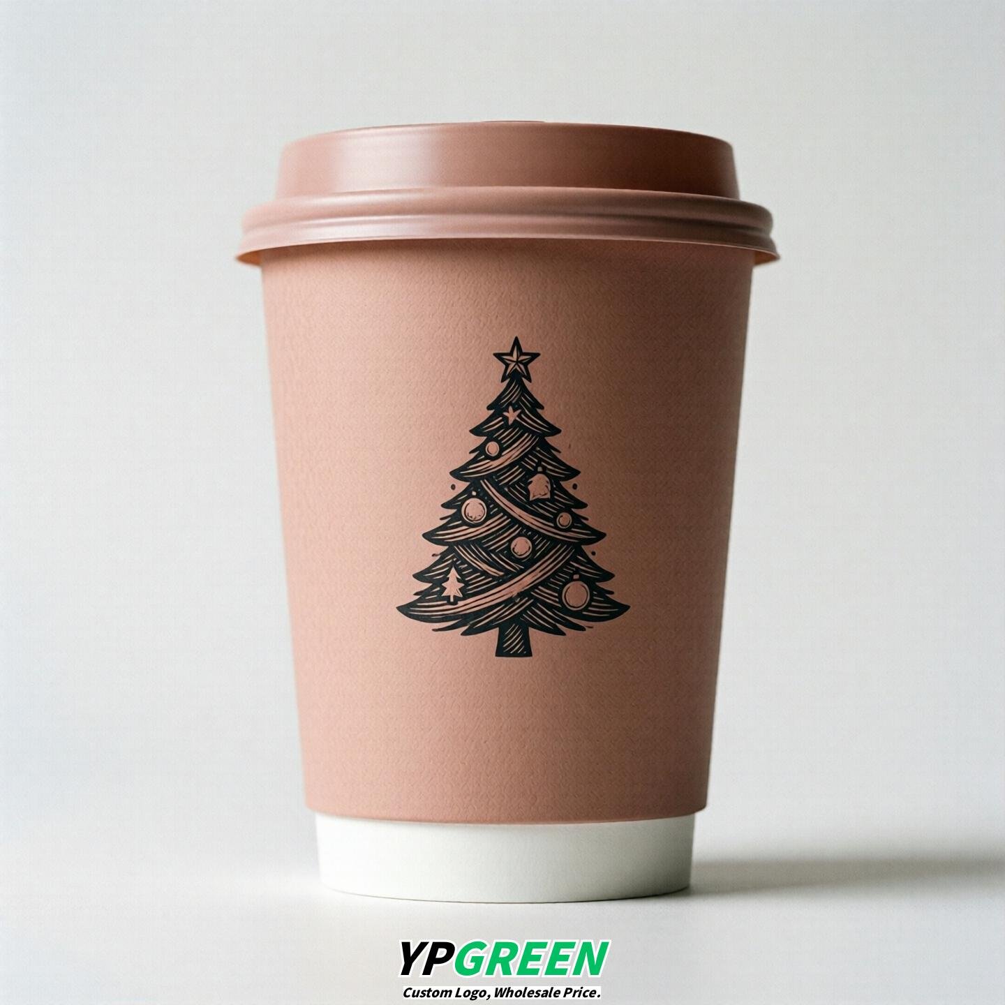 Blush Paper Cups with Christmas Design 8-24oz