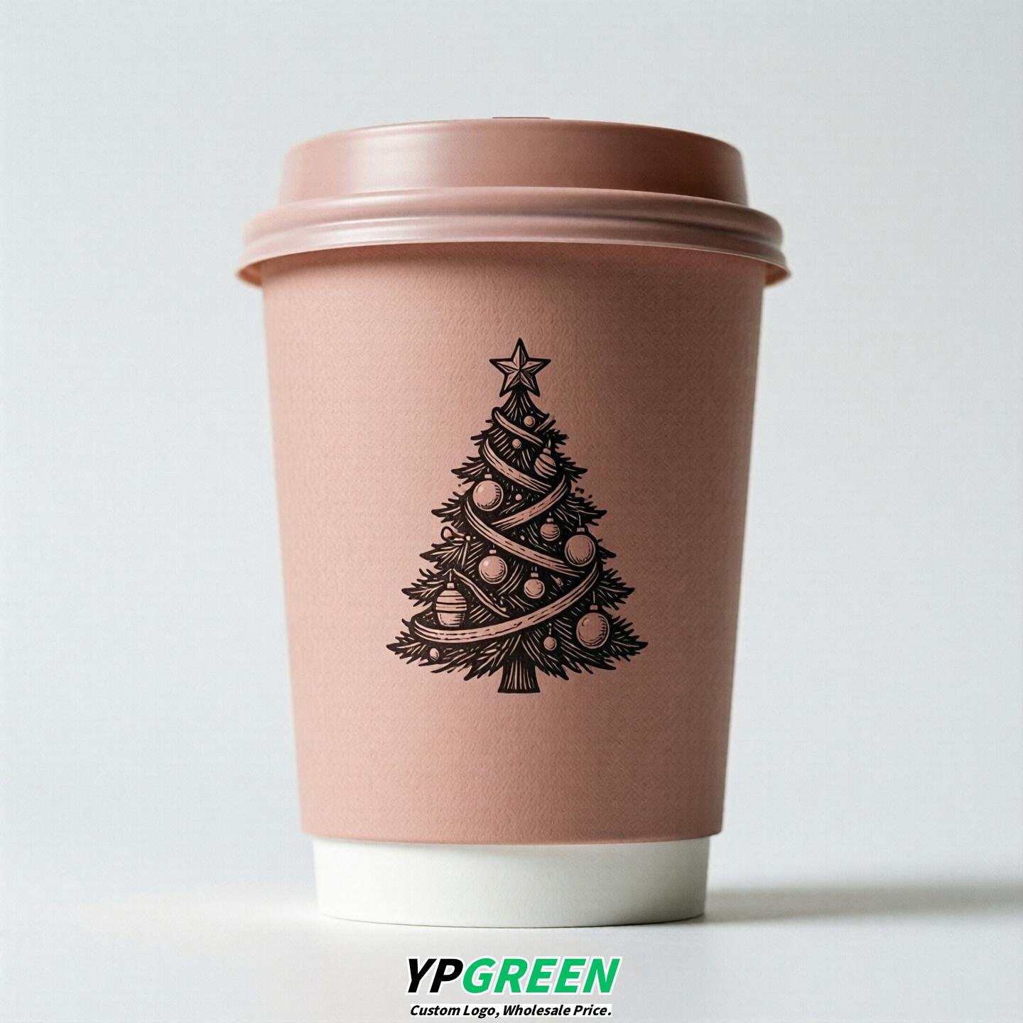 Blush Paper Cups with Christmas Design 8-24oz