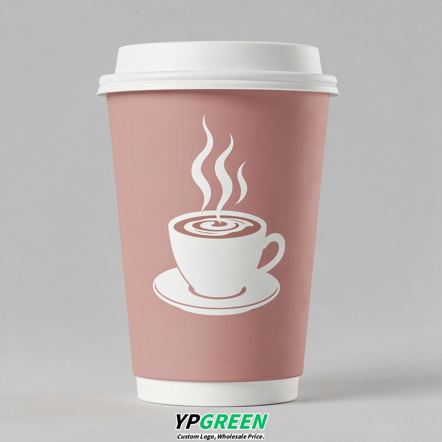 Blush Hot Coffee Icon Paper Cups - Disposable Steaming Coffee Design