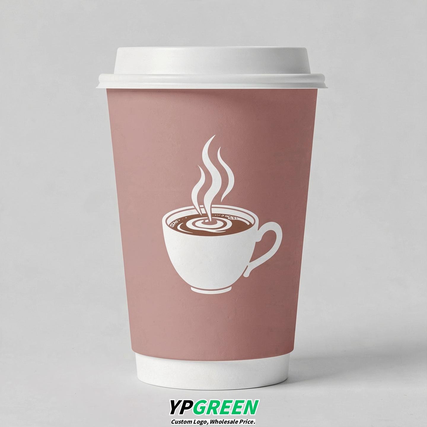 Blush Hot Coffee Icon Paper Cups - Disposable Steaming Coffee Design