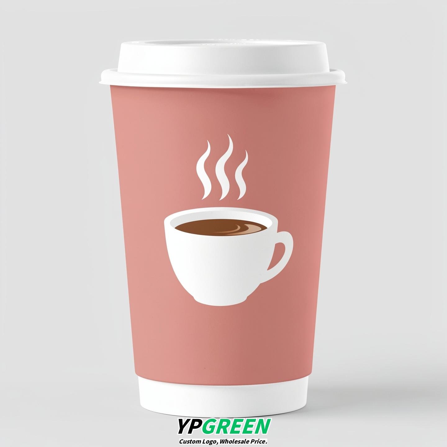 Blush Hot Coffee Icon Paper Cups - Disposable Steaming Coffee Design