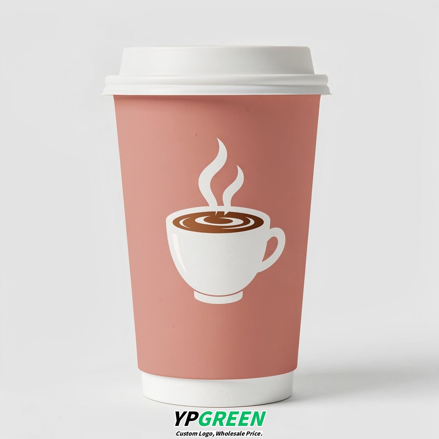 Blush Hot Coffee Icon Paper Cups - Disposable Steaming Coffee Design