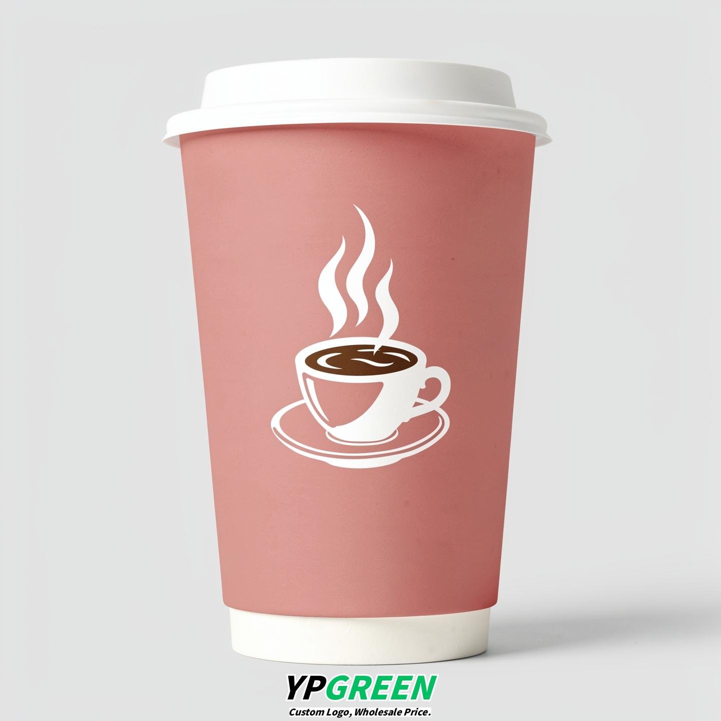 Blush Hot Coffee Icon Paper Cups - Disposable Steaming Coffee Design
