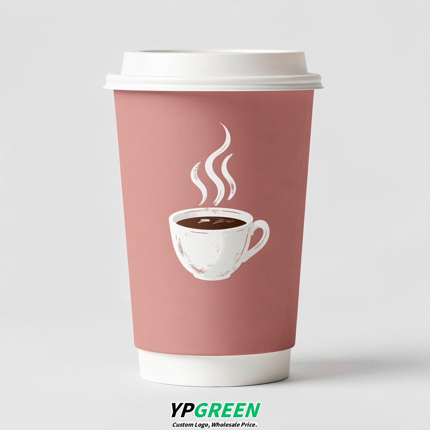 Blush Hot Coffee Icon Paper Cups - Disposable Steaming Coffee Design