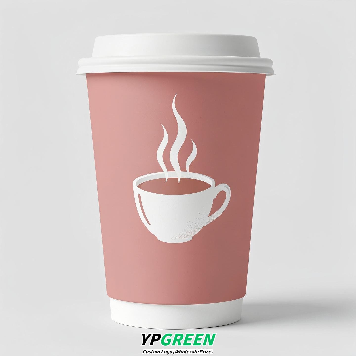 Blush Hot Coffee Icon Paper Cups - Disposable Steaming Coffee Design