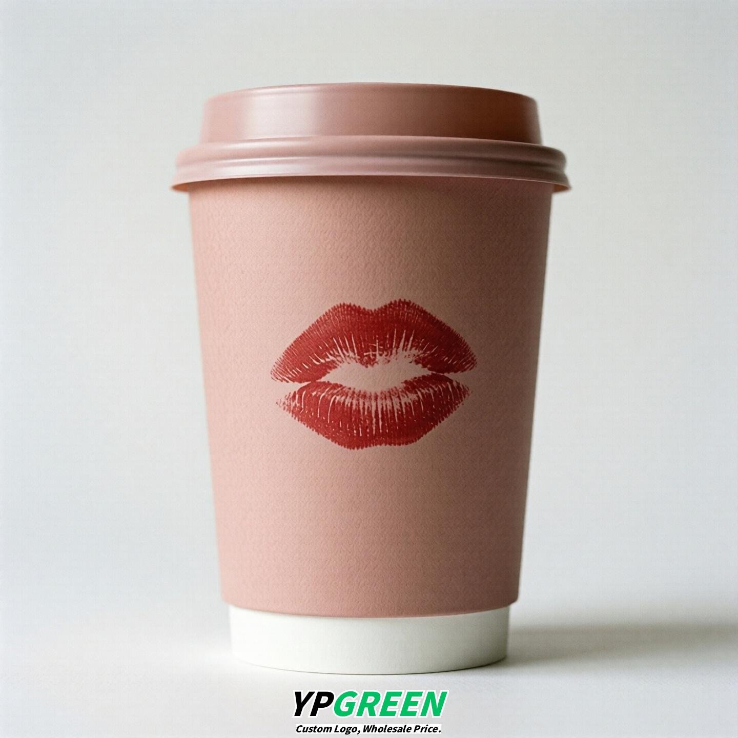 Blush Paper Cups with Lips Print 10oz/12oz/16oz/20oz/22oz