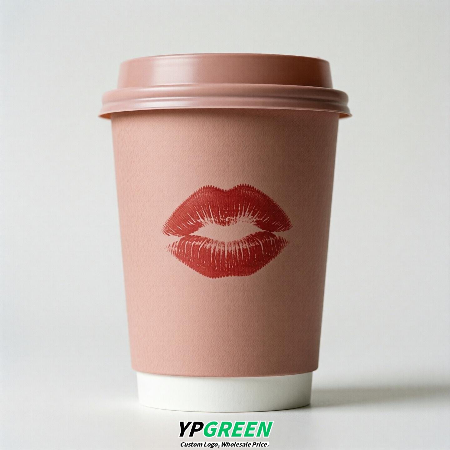 Blush Paper Cups with Lips Print 10oz/12oz/16oz/20oz/22oz