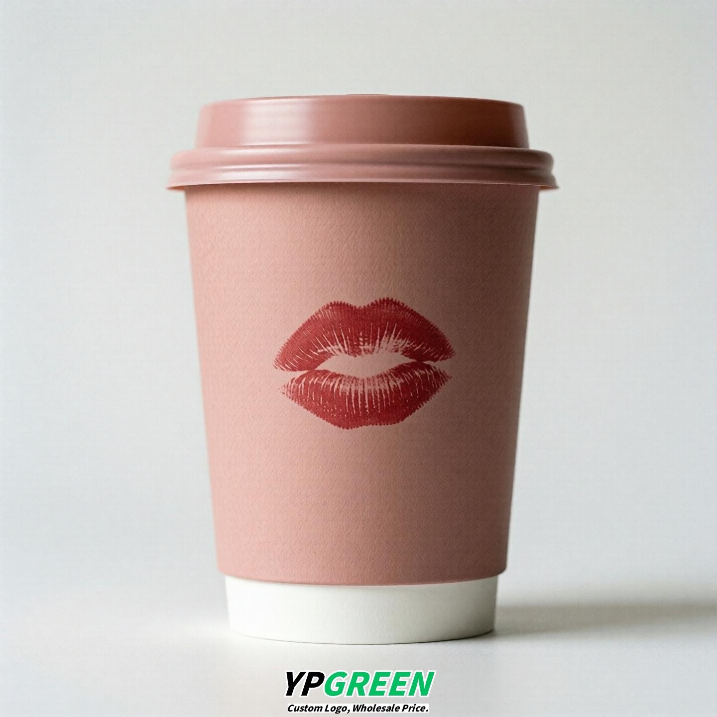 Blush Paper Cups with Lips Print 10oz/12oz/16oz/20oz/22oz