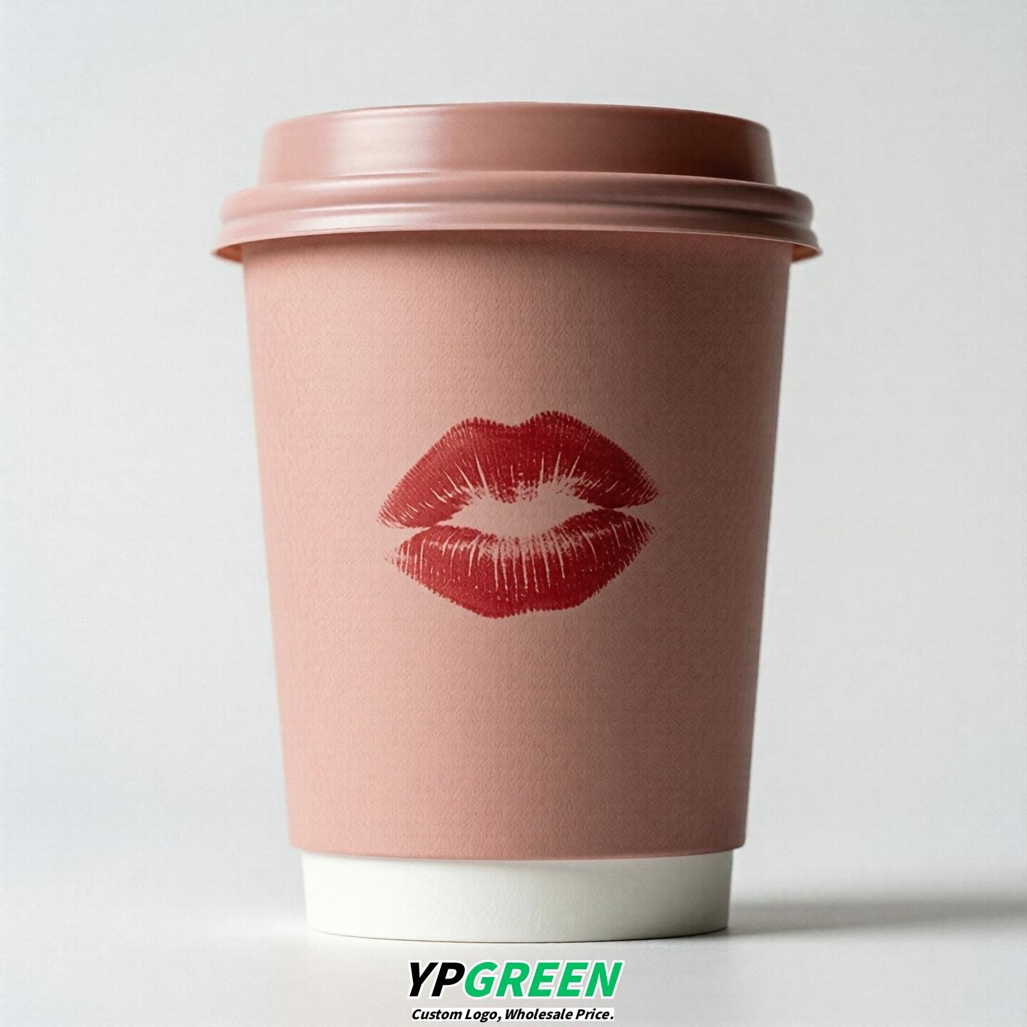 Blush Paper Cups with Lips Print 10oz/12oz/16oz/20oz/22oz
