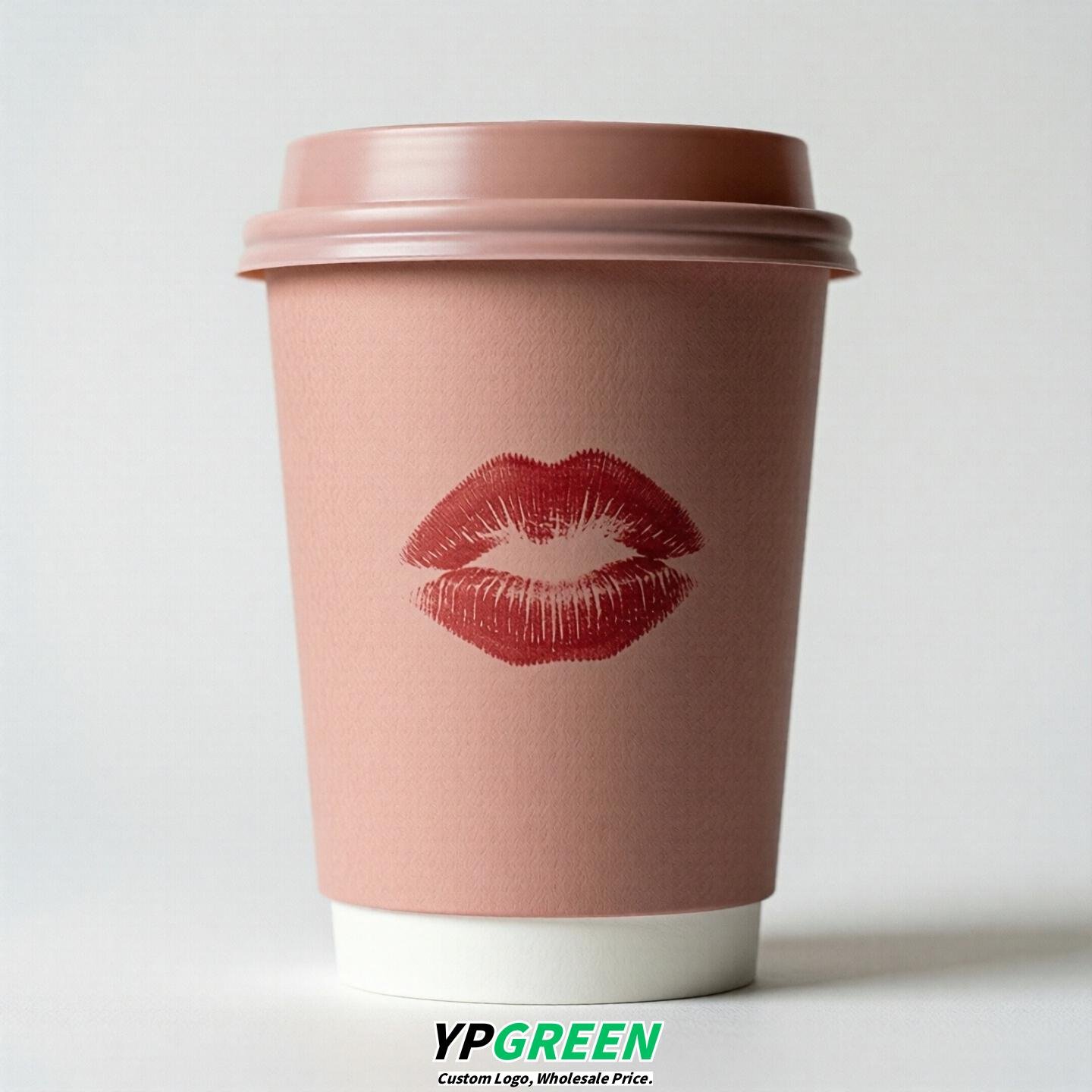 Blush Paper Cups with Lips Print 10oz/12oz/16oz/20oz/22oz