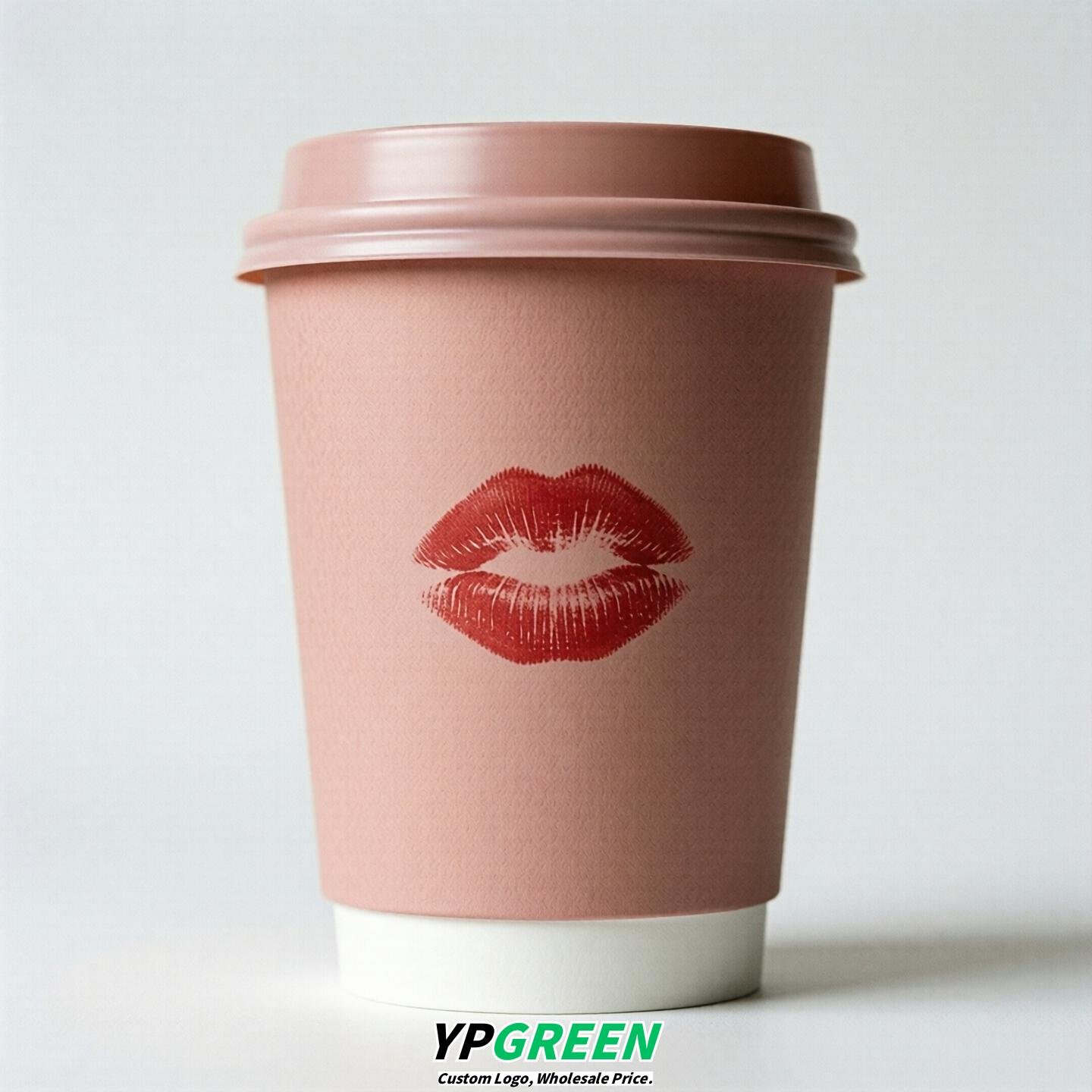 Blush Paper Cups with Lips Print 10oz/12oz/16oz/20oz/22oz