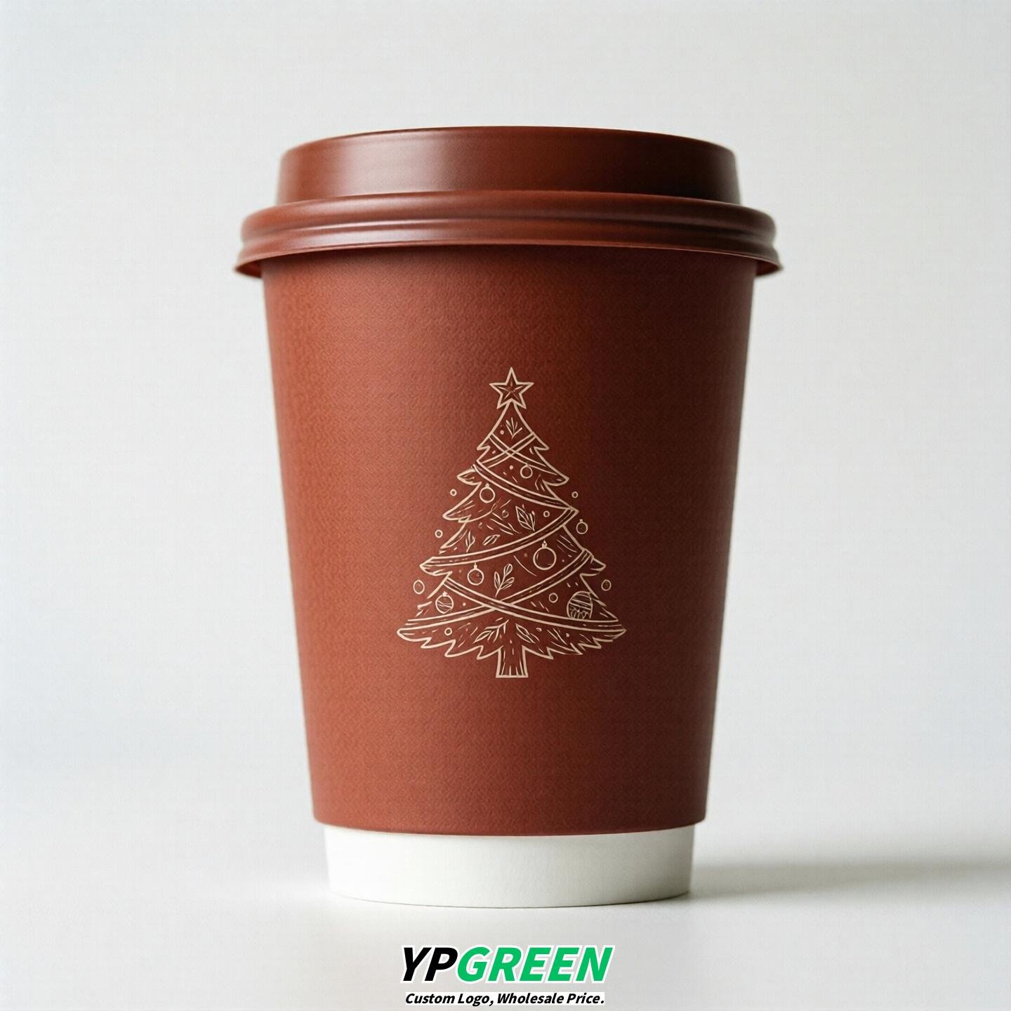 Brick Red Paper Cups with Christmas Design 8-24oz