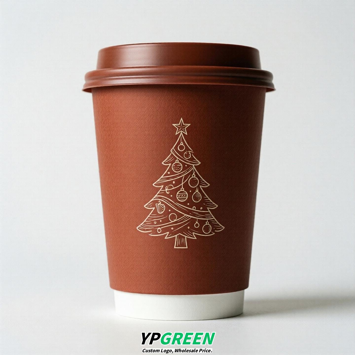 Brick Red Paper Cups with Christmas Design 8-24oz