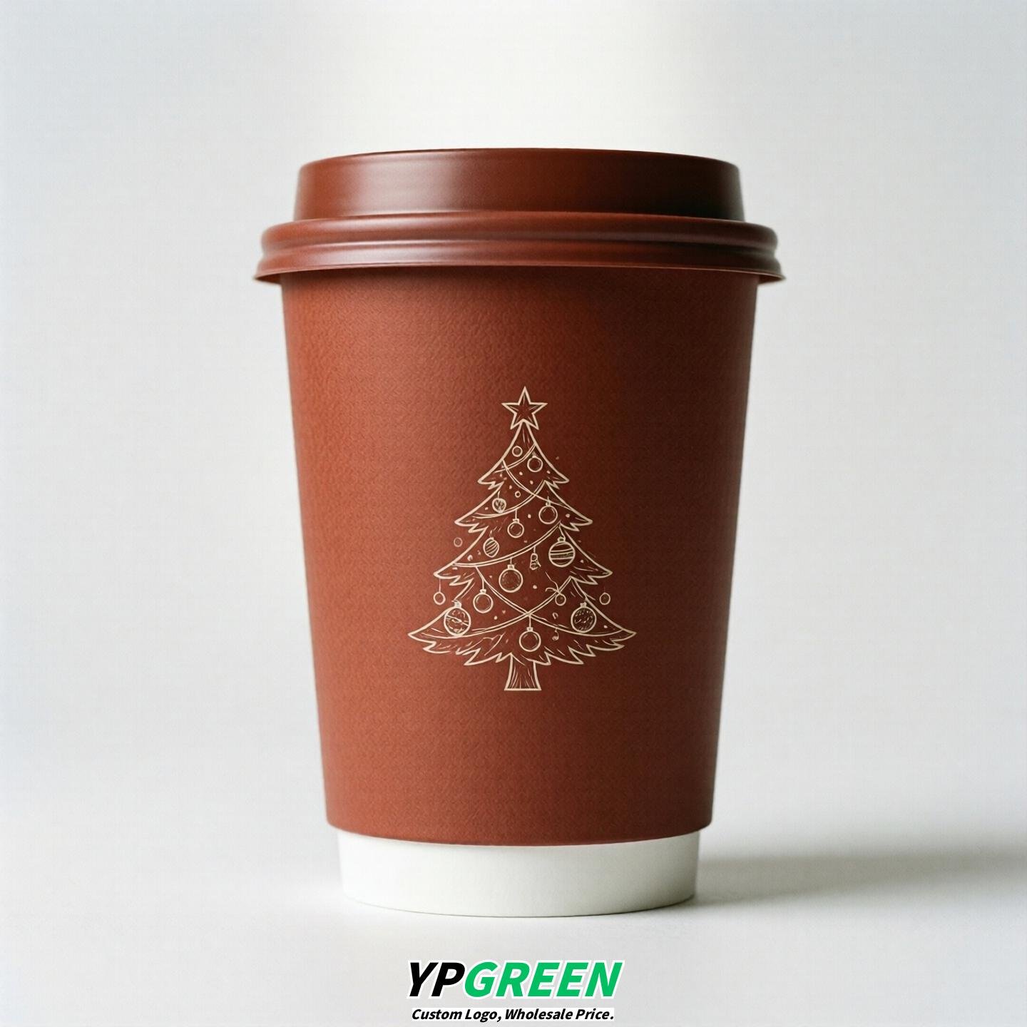 Brick Red Paper Cups with Christmas Design 8-24oz