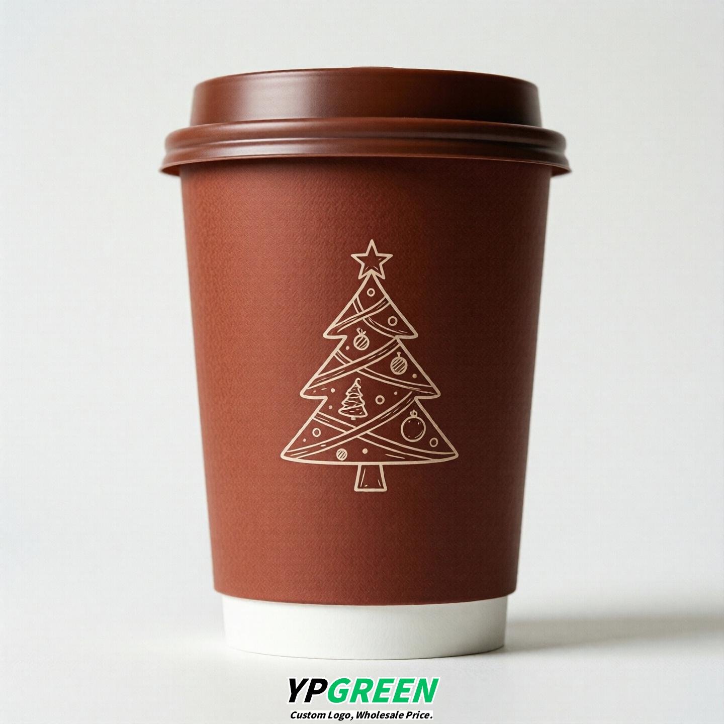 Brick Red Paper Cups with Christmas Design 8-24oz