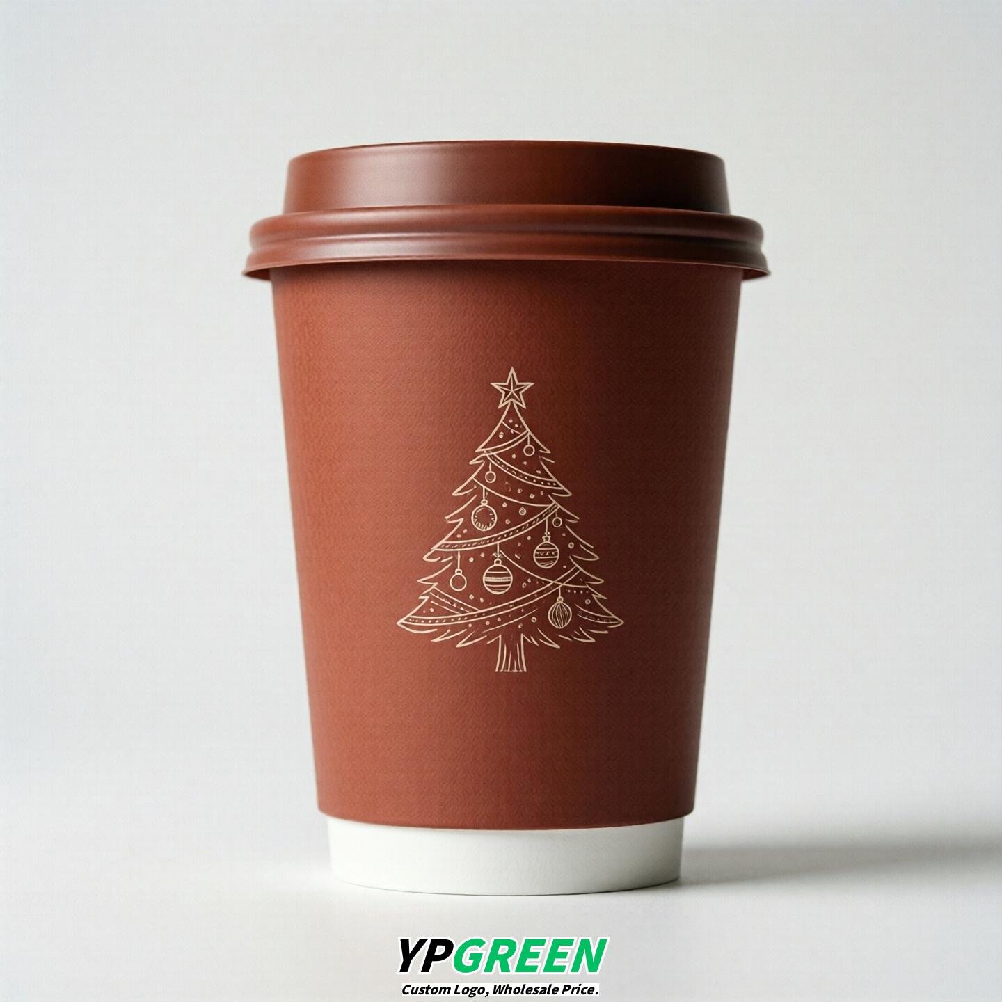 Brick Red Paper Cups with Christmas Design 8-24oz