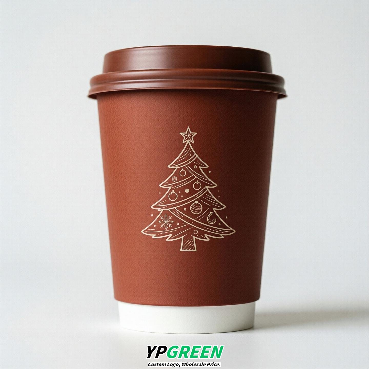 Brick Red Paper Cups with Christmas Design 8-24oz