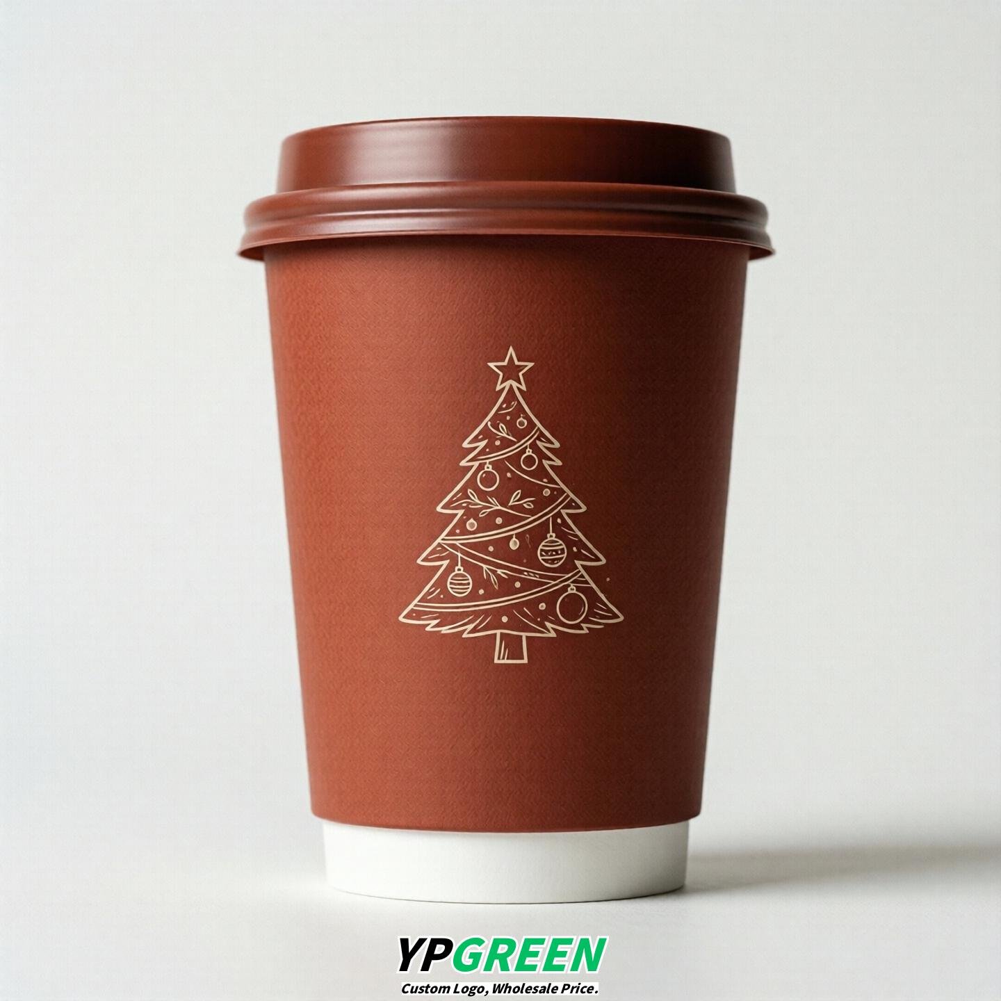 Brick Red Paper Cups with Christmas Design 8-24oz
