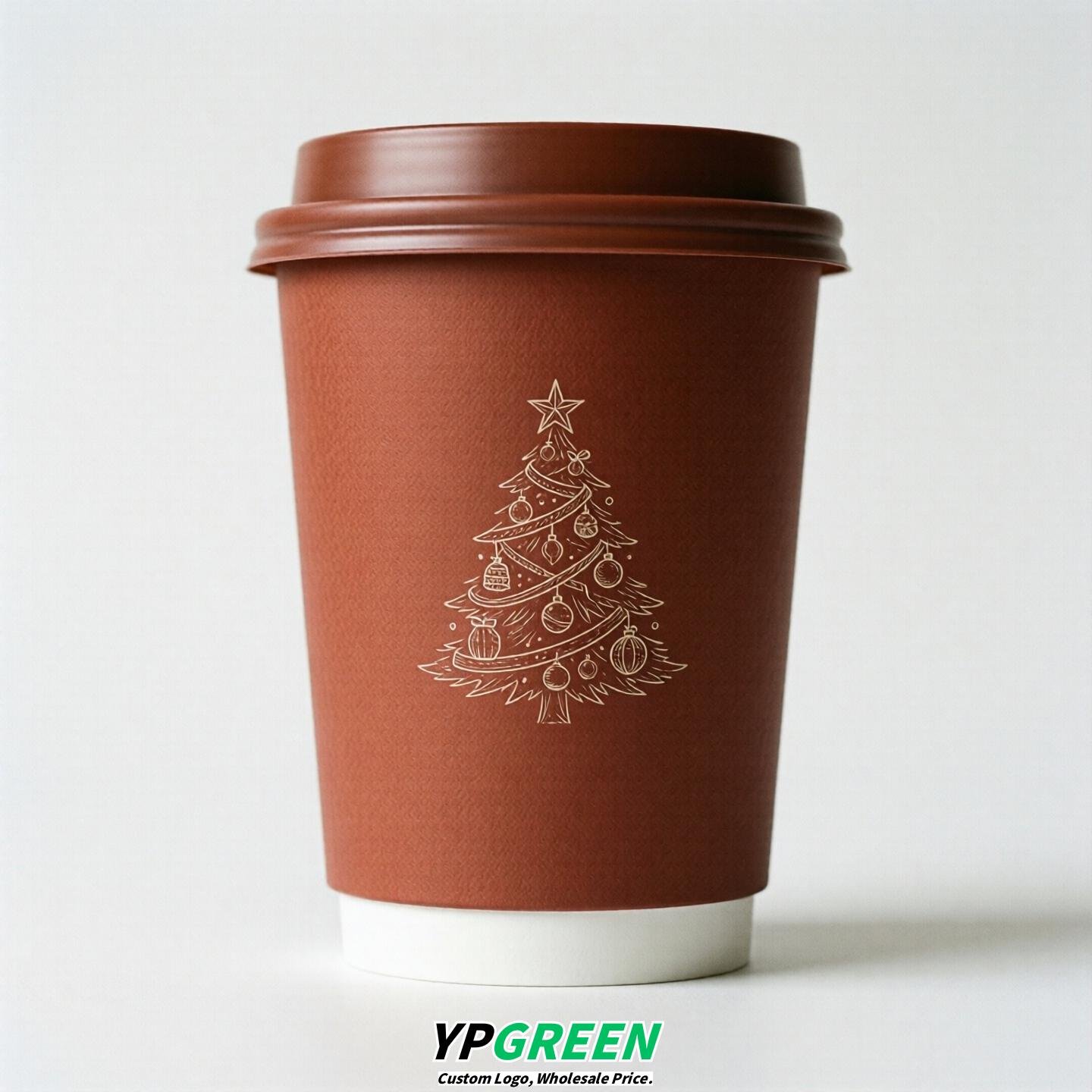 Brick Red Paper Cups with Christmas Design 8-24oz Brick Red Paper Cups with Christmas Design 8-24oz
