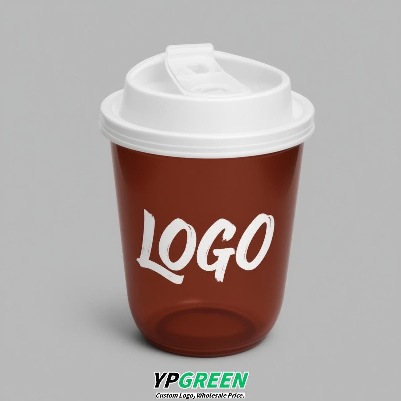Brick Red U Shape Cups with Lid - Custom Logo PP & PET Plastic Disposable