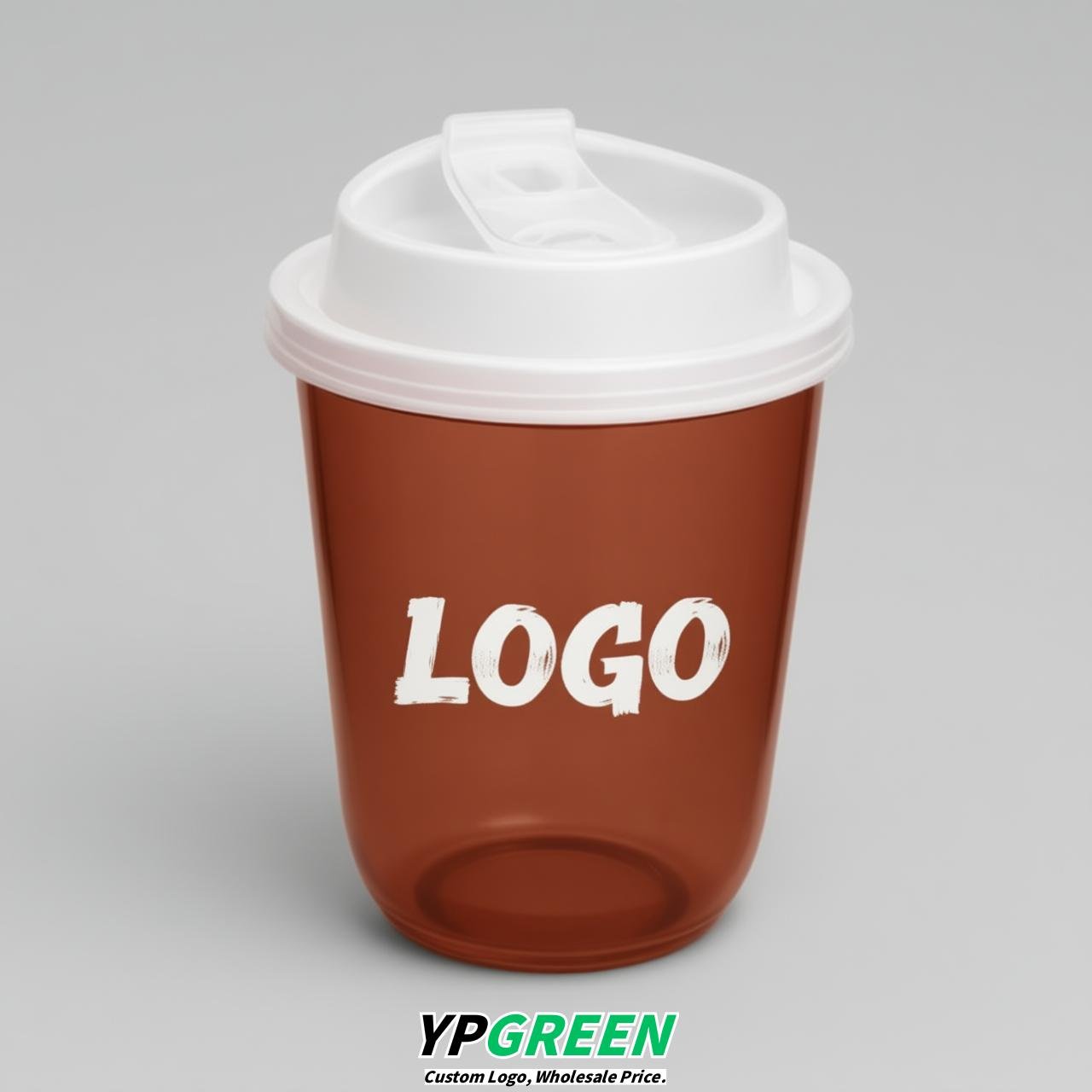 Brick Red U Shape Cups with Lid - Custom Logo PP & PET Plastic Disposable