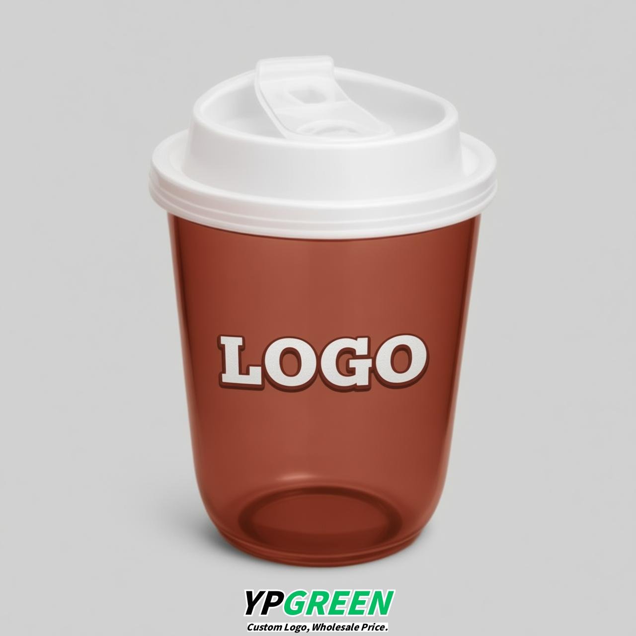 Brick Red U Shape Cups with Lid - Custom Logo PP & PET Plastic Disposable