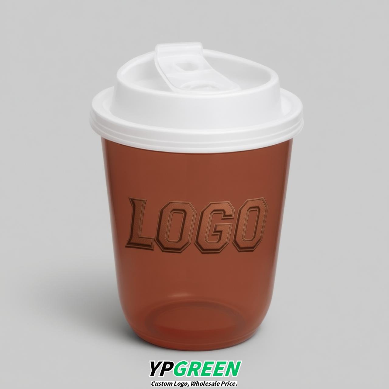 Brick Red U Shape Cups with Lid - Custom Logo PP & PET Plastic Disposable