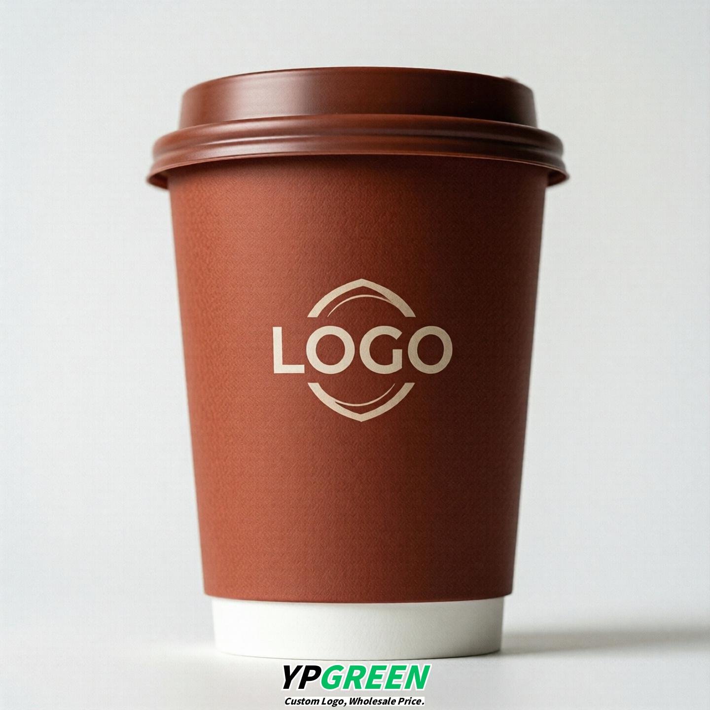 Brick Red Custom Logo Paper Cups: 8-24oz & Double Wall