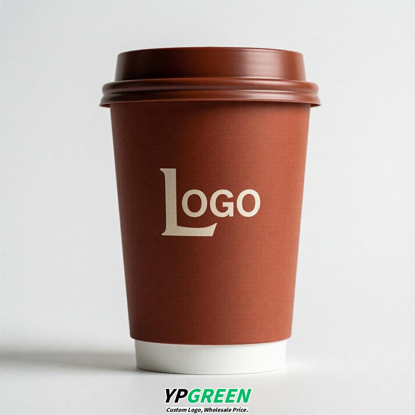 Brick Red Custom Logo Paper Cups: 8-24oz & Double Wall