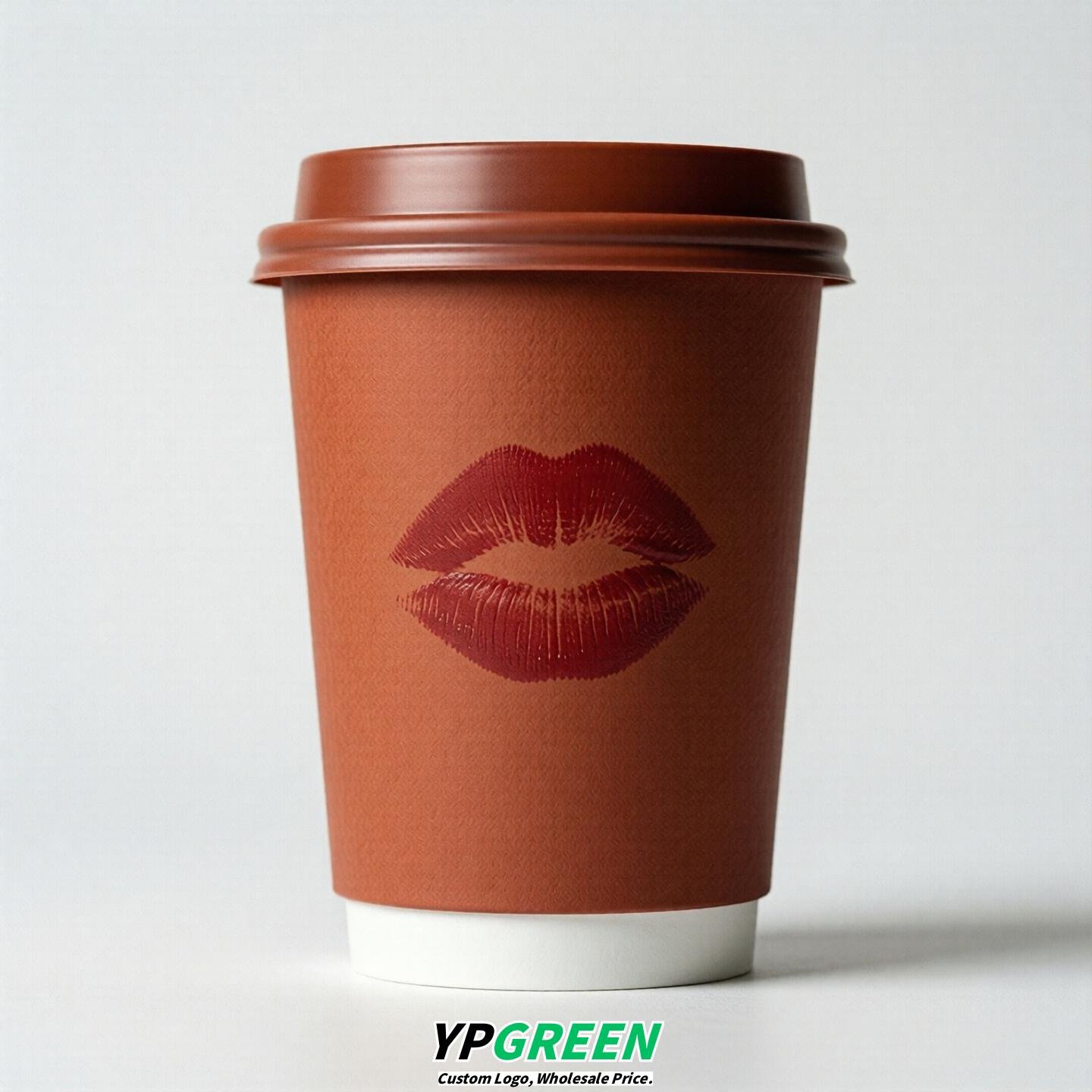 Brick Red Paper Cups with Lips Print 10oz/12oz/16oz/20oz/22oz