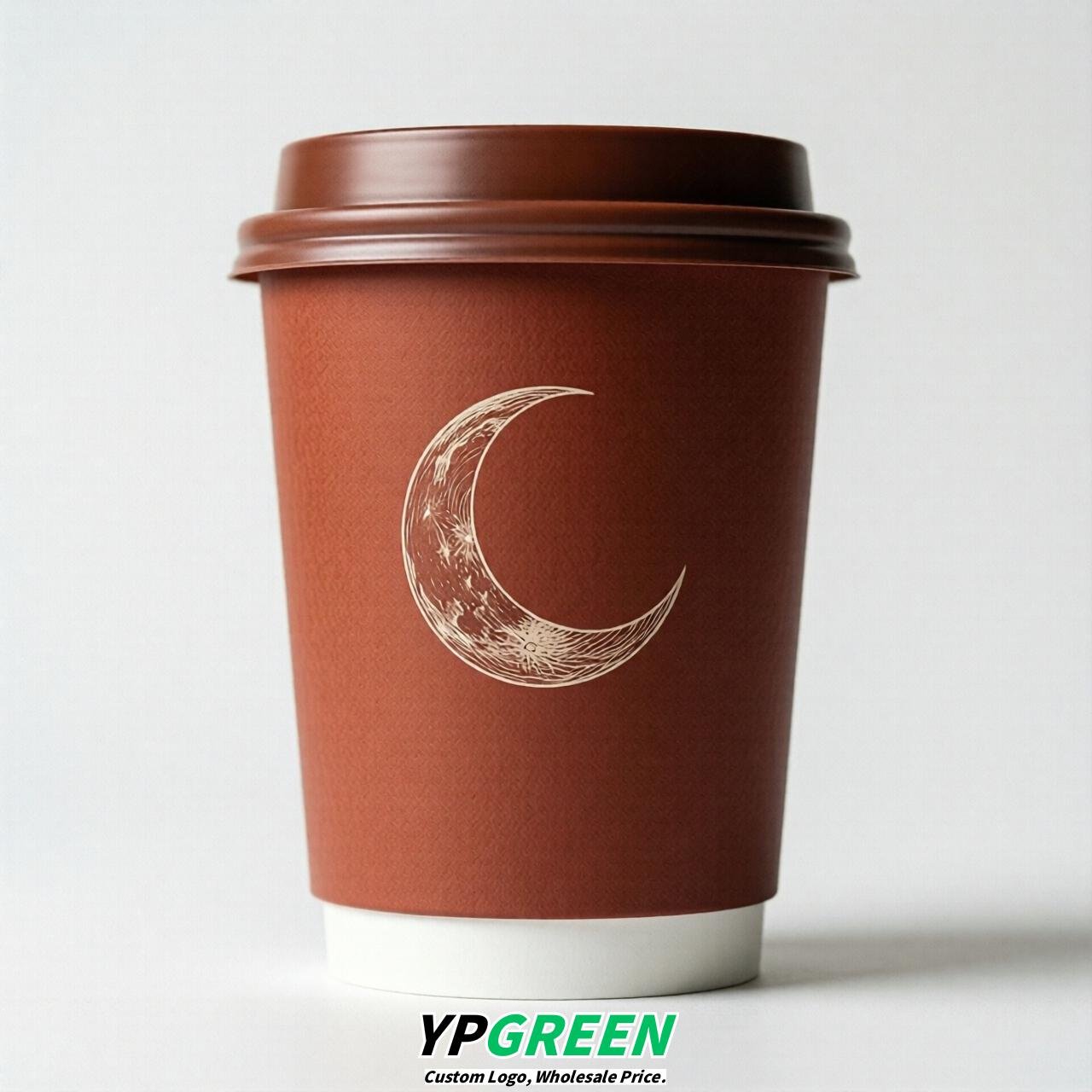 Brick Red Moon Paper Cups with Lids 8-24oz